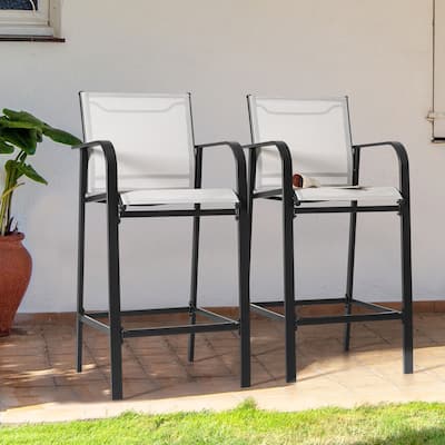 Nuu Garden Outdoor 2-Piece Textilene High Bar Stools, Gray
