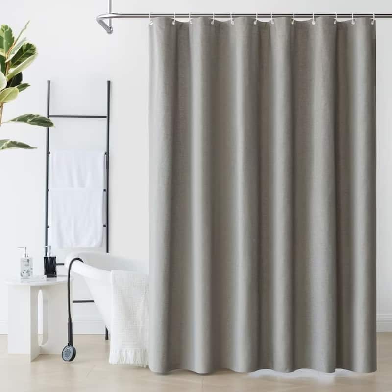 Linen Texture Shower Curtain with 12 Plastic Hooks Included - 72"W x72"L - Gray
