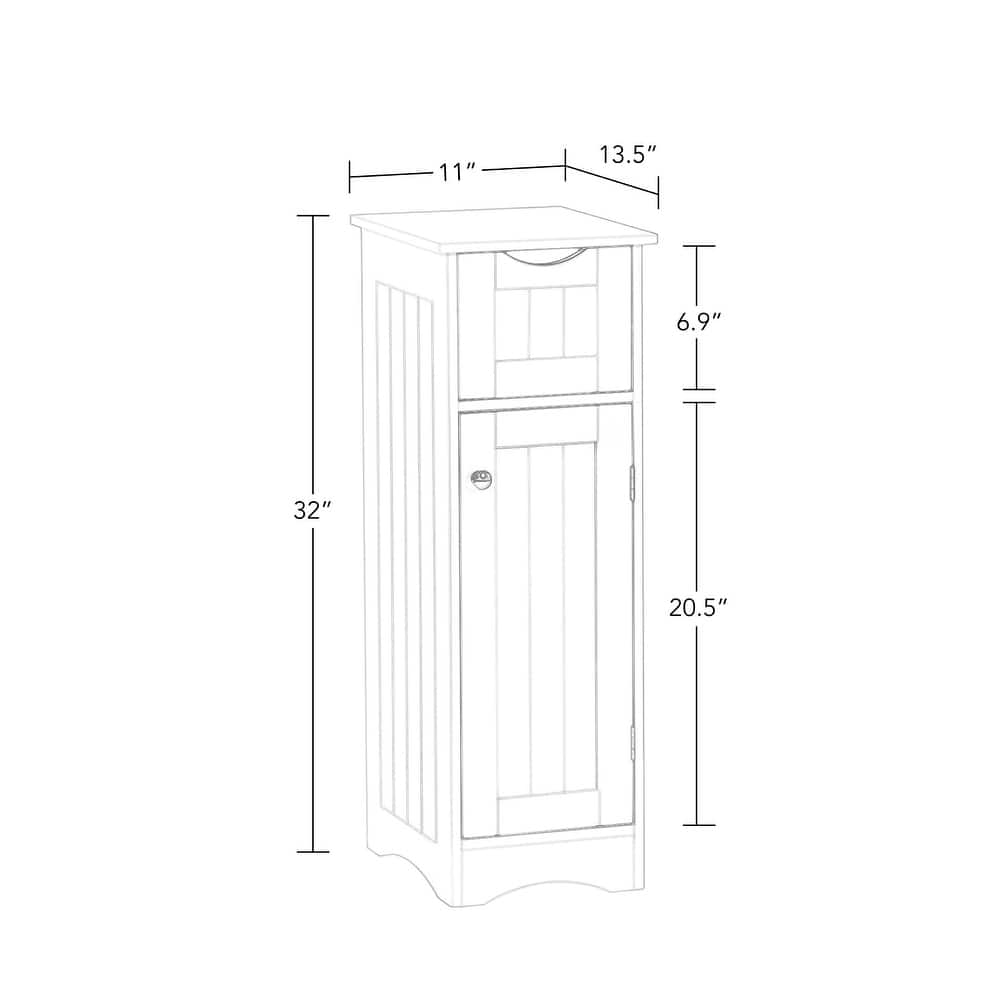 RiverRidge Ashland Single Door Narrow Bathroom and Laundry Storage Cabinet with Drawer and Adjustable Shelves - White