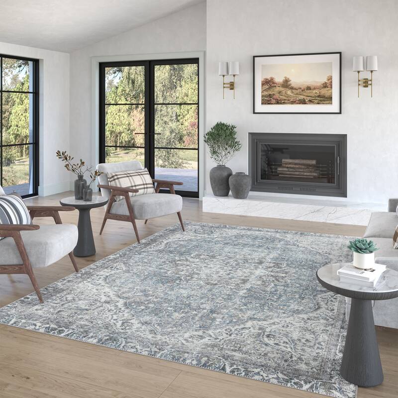 Park Avenue Traditional Medallion Indoor Machine Washable Area Rug