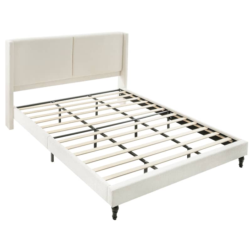 Bed Frame With 55.5" High Back Upholstered Headboard - 12 Slat Support, Thickened Side Panels,No Box Spring Needed