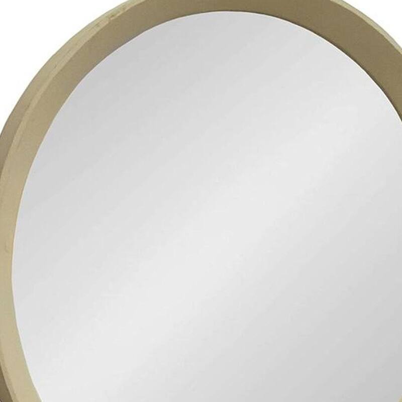 HomeRoots 20" Cream Round Wood Framed Accent Mirror - 19.8' X '19.7' X '2.8