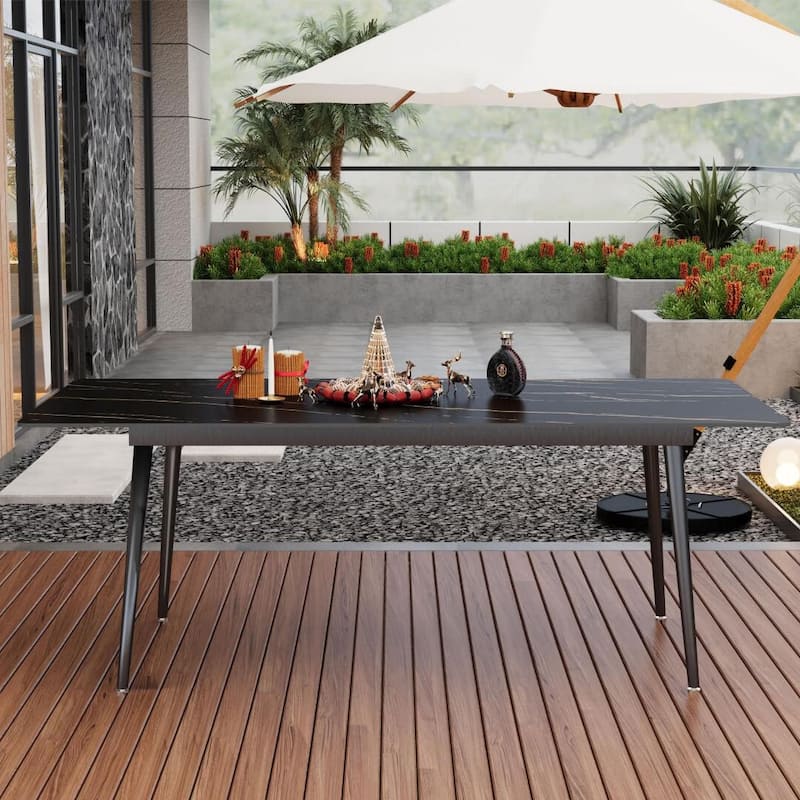70.8-inch Outdoor Rectangular Sintered Stone Dining Table - 70.8"Wx35.4"Dx29.5"H