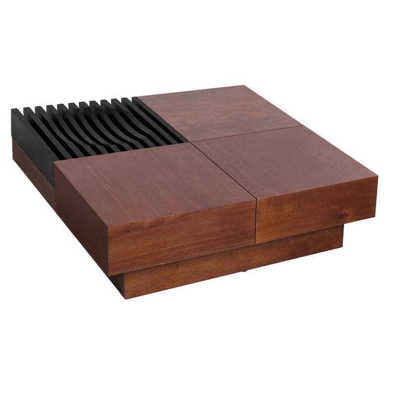 Acacia Wood Storage Coffee Table ,Brown & Black Color