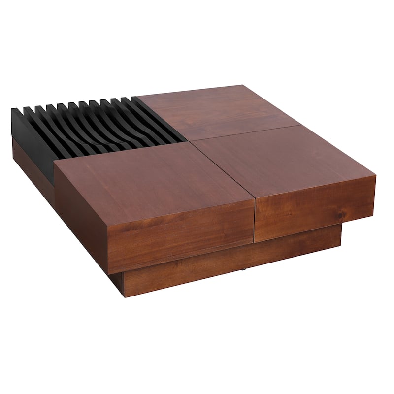 Italian Retro - INSPIRED ACACIA WOOD STORAGE COFFEE TABLE ,BROWN & BLACK COLOR
