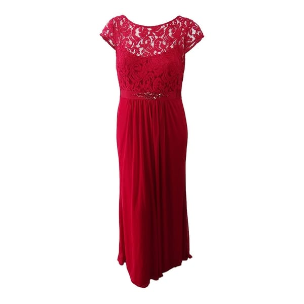 chinese dress ladies Cap Sleeve Lace Midi Dress in Red Nude
