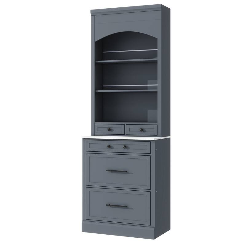 Kitchen Pantry Cabinet with Faux Marble Top, Freestanding Storage Cabinet, Buffet Cabinet with 5 Drawers & Adjustable Shelf