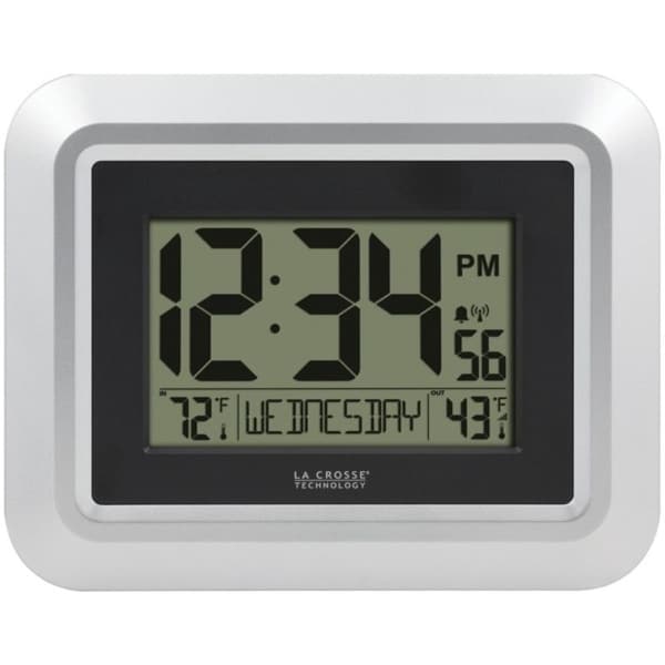 La Crosse Technology 513-1918S-INT Atomic Digital Wall Clock with Indoor/Outdoor Temperature. Opens flyout.