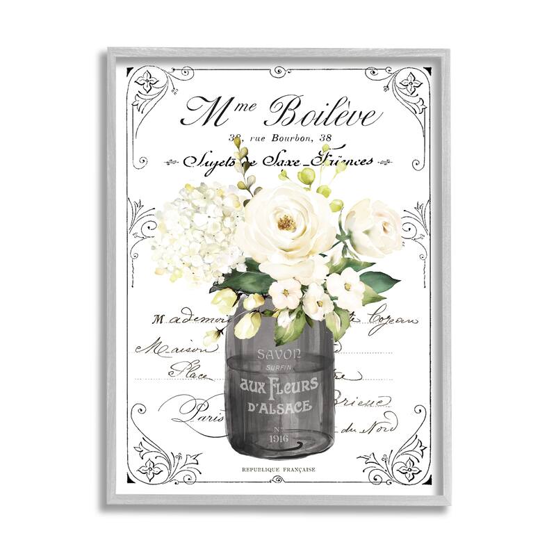 Stupell Vintage Parisian Bathroom Floral Bouquet White Flowers Framed Wall Art