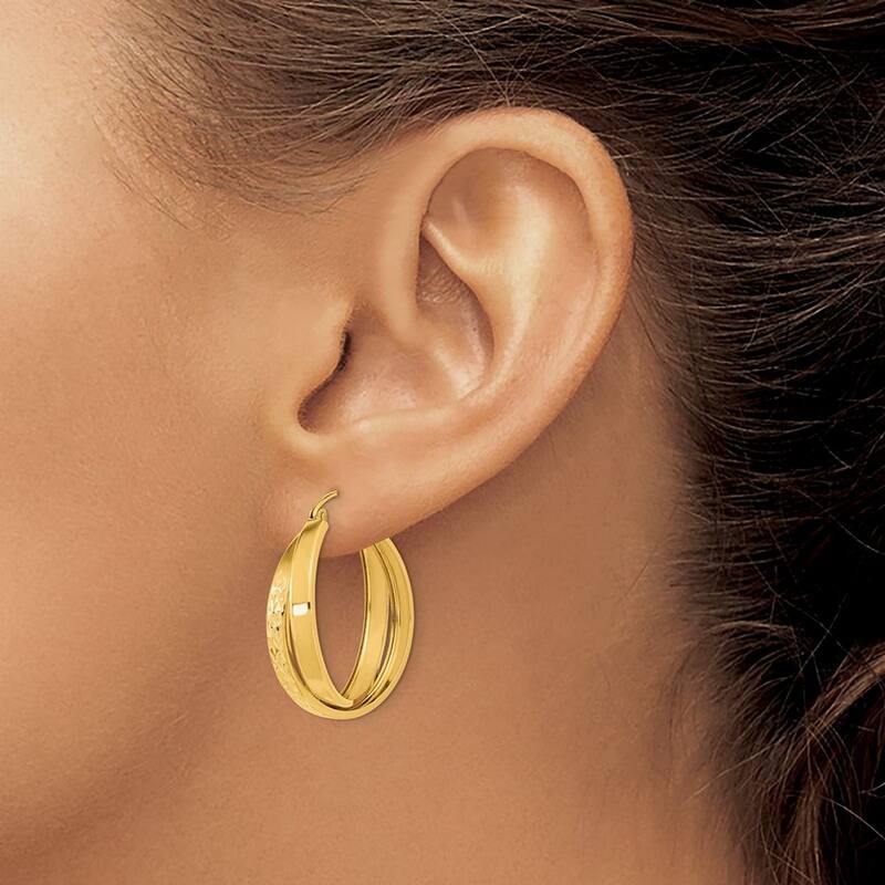 Curata 14k Yellow Gold Polished and Sparkle Cut Twist Hoop Earrings 27.3x6.6mm