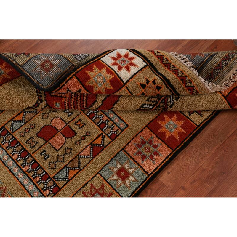 Hand Knotted Oriental 100% Wool Carpet Traditional Tribal Yellow & Gold Heriz (serapi) Runner Rug - 10' 0'' X 4' 1''