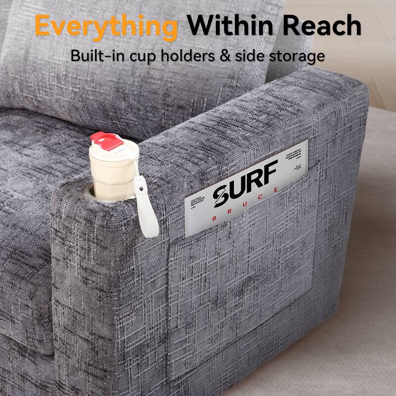 GDFStudio - Modular Chenille L-Shaped 159" 6-Seater Sectional Sofa with Storage & Cup Holders