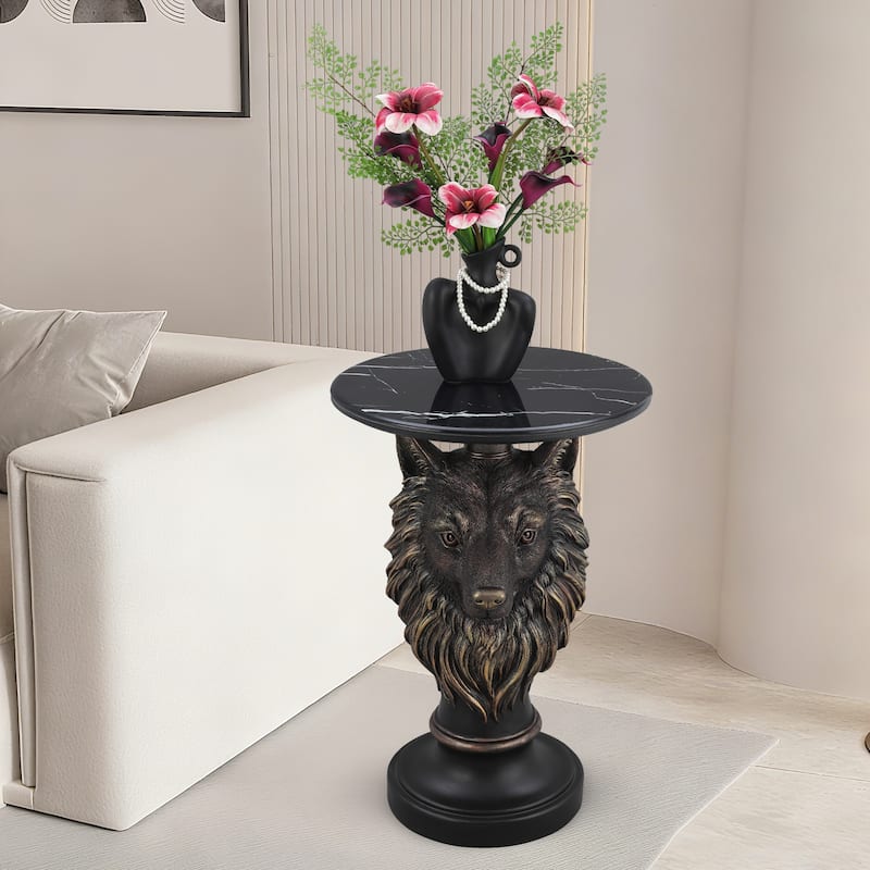 Wolf Head Accent Table Animal Statue End Tables Livingroom