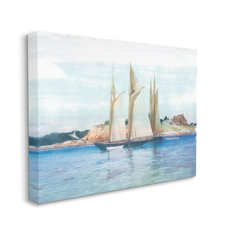 Stupell Traditional Sailboat Ocean Landscape Cliffside Coast Painting Canvas Wall Art - Orange