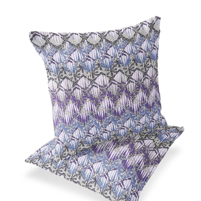 HomeRoots Set of Two 16" X 16" Gray and Purple Geometric Indoor Outdoor Throw Pillow - 16.00' X '16.00' X '5.00