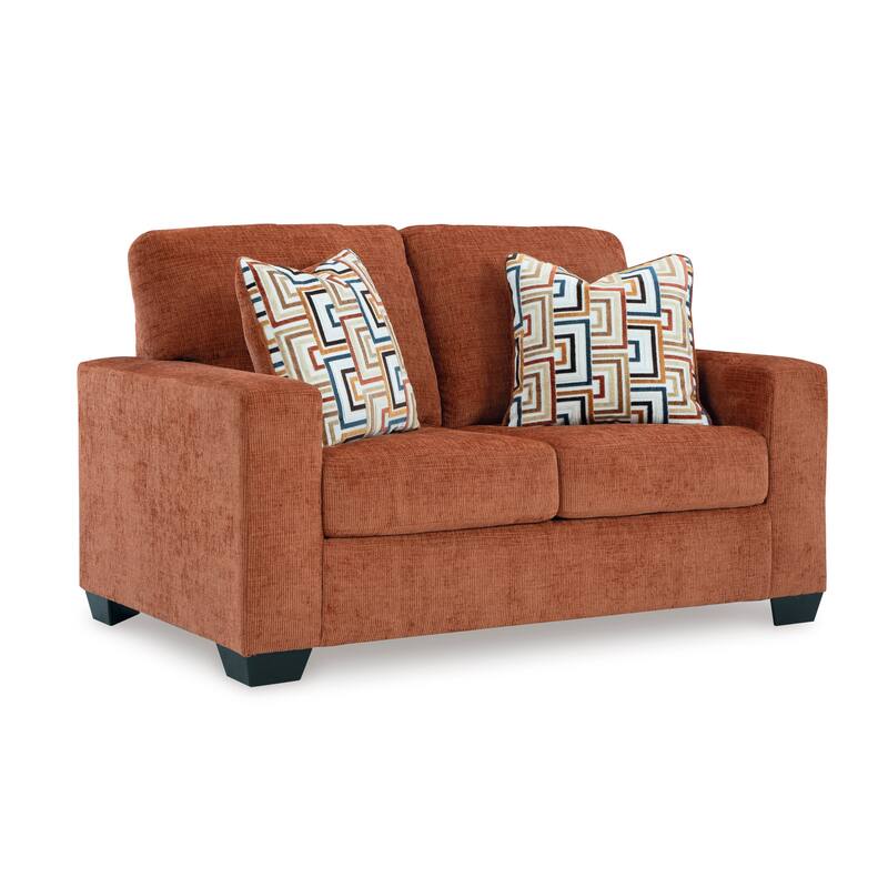 Roundhill Furniture Amoria Contemporary Plush Loveseat with Accent Pillows, Rust Terra Chenille Upholstery - N/A