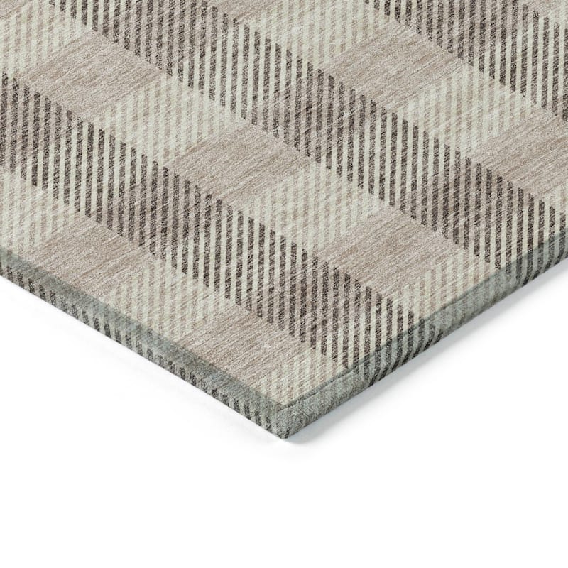 Machine Washable Indoor/ Outdoor Chantille Plaid Stripe Rug