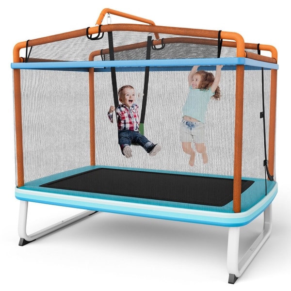 slide 2 of 12, 6 Feet Rectangle Trampoline with Swing Horizontal Bar and Safety Net-Orange