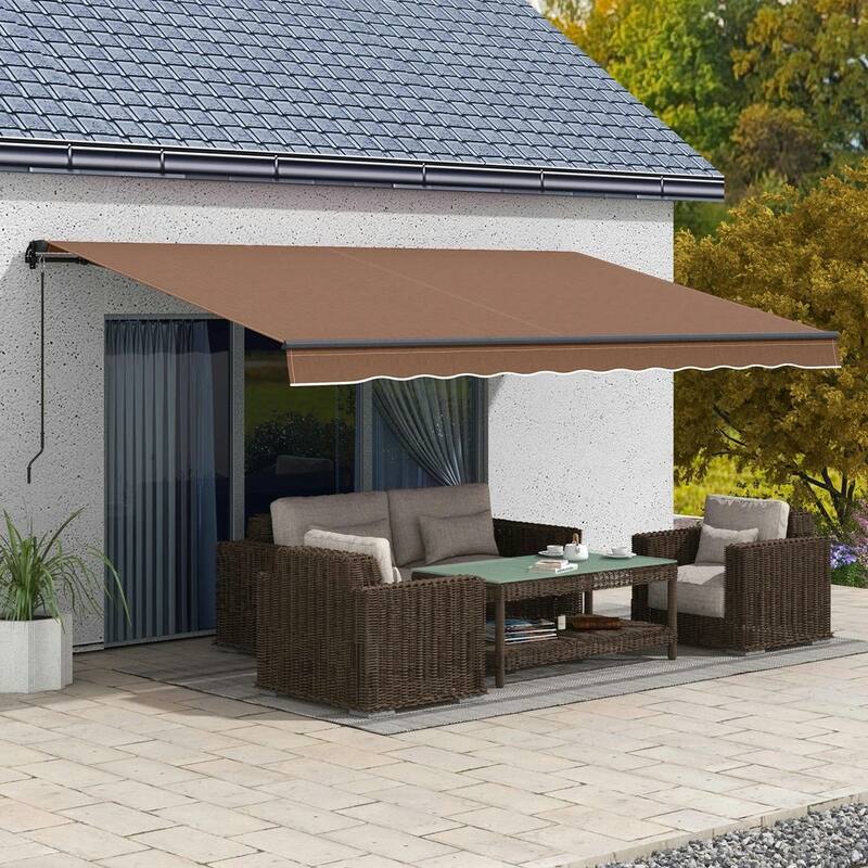 16' x 10' Retractable Awning, 280gsm UV Resistant Sunshade Shelter - Brown