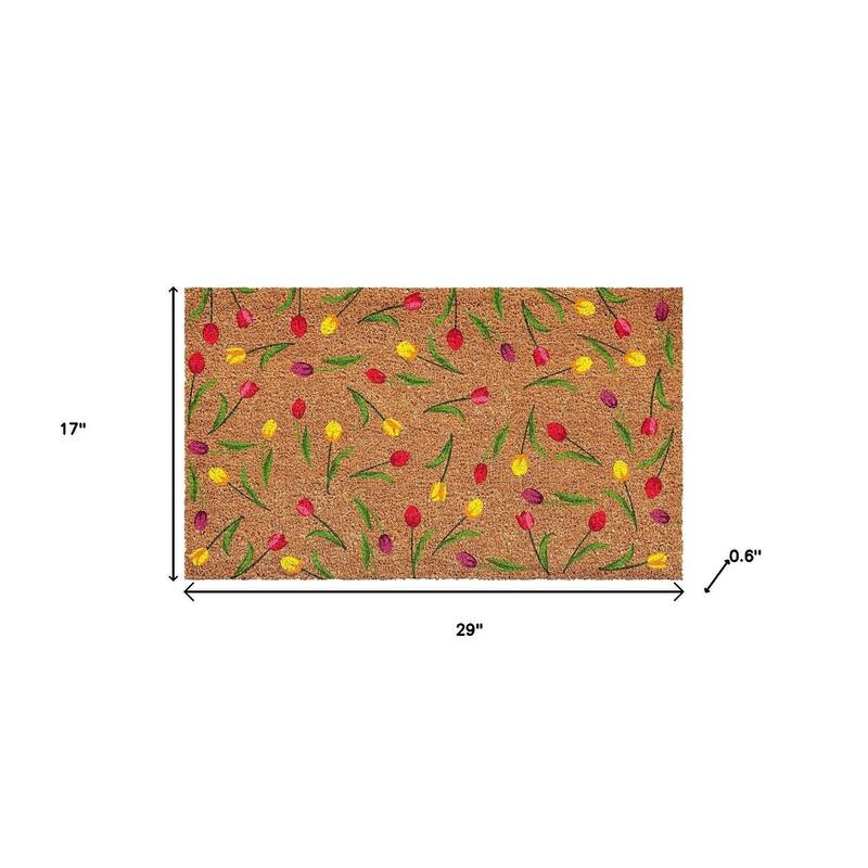 HomeRoots 17" X 29" Brown Red And Green Floral Outdoor Coir Door Mat - 17.00' X '29.00
