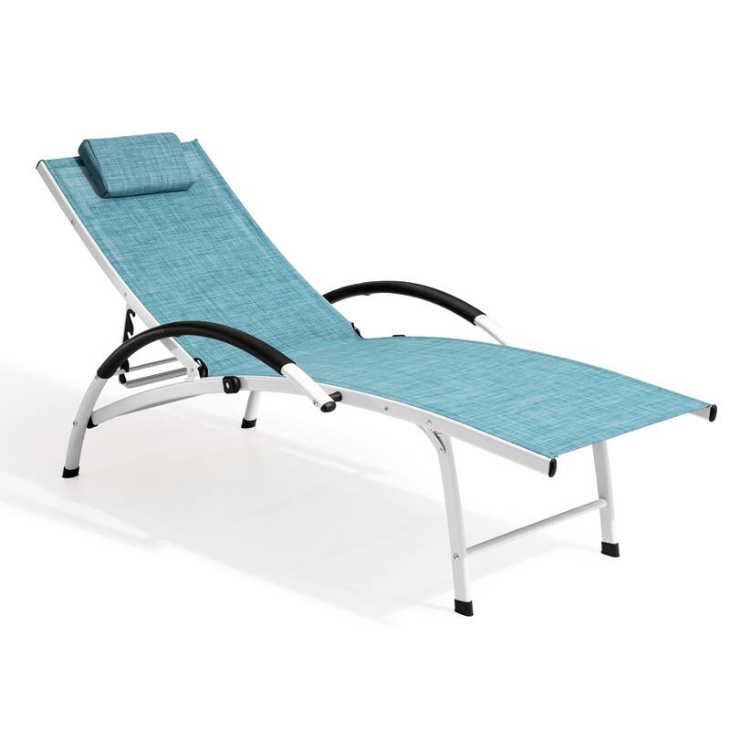 Crestlive Products Outdoor Adjustable Reclining Chaise Lounge Chair with Armrest