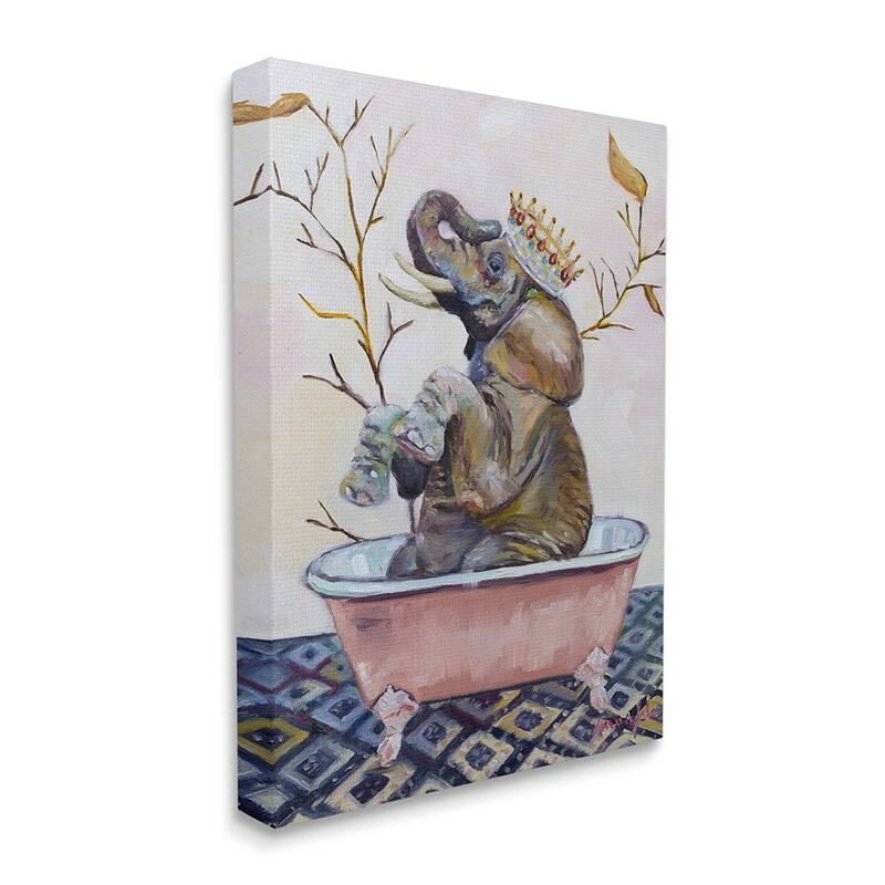 Stupell Regal Safari Elephant with Pink Bath Tub Canvas Wall Art Design By Karen Weber Fine Art - 30 x 40