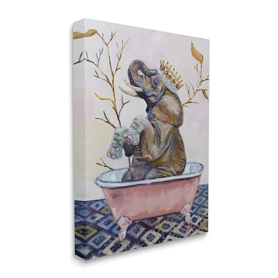 Stupell Regal Safari Elephant with Pink Bath Tub Canvas Wall Art Design By Karen Weber Fine Art