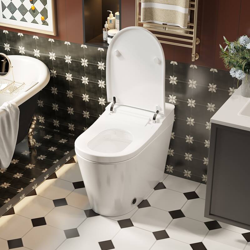 Luxury Smart Toilet with Tank, UV Sterilization, Heated Seat,Warm Air Dryer, Instant Heating Water, Night Light