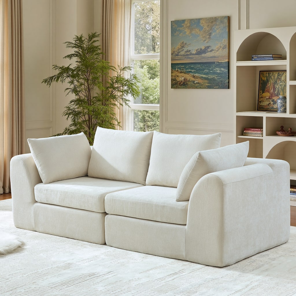 86.6 inch 2 Seater Sofa Cloud Couch Two Layers Deep Seat Chenille Boneless Couch with Armrest Pillow Couches