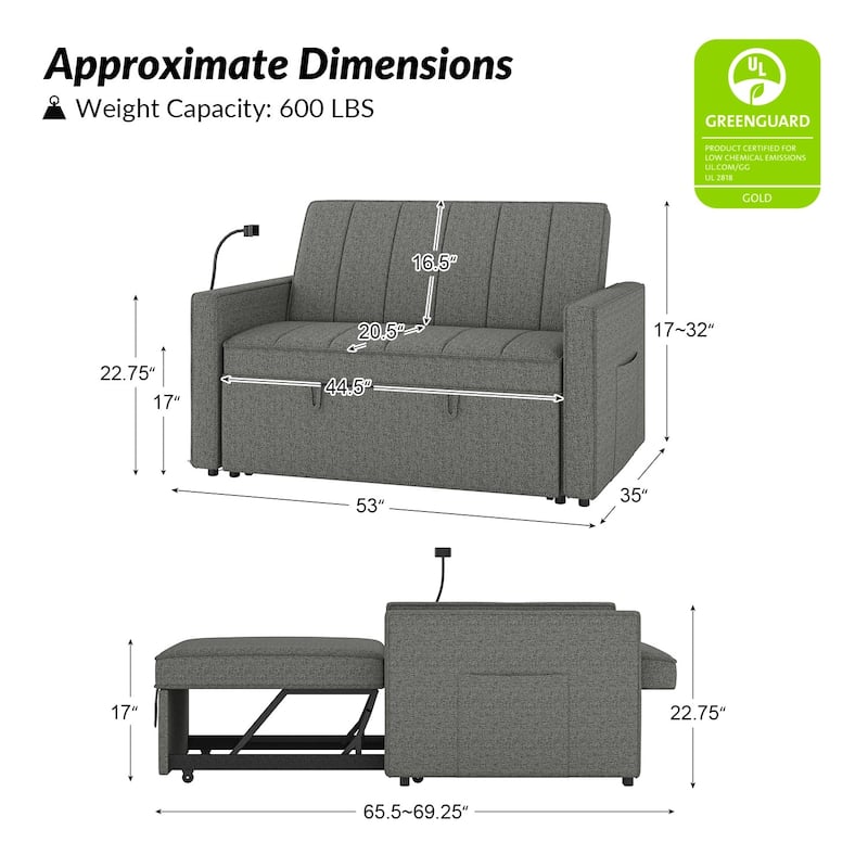 Duane Modern Upholstered Sleeper Sofa with Mobile Phone Holder by HULALA HOME