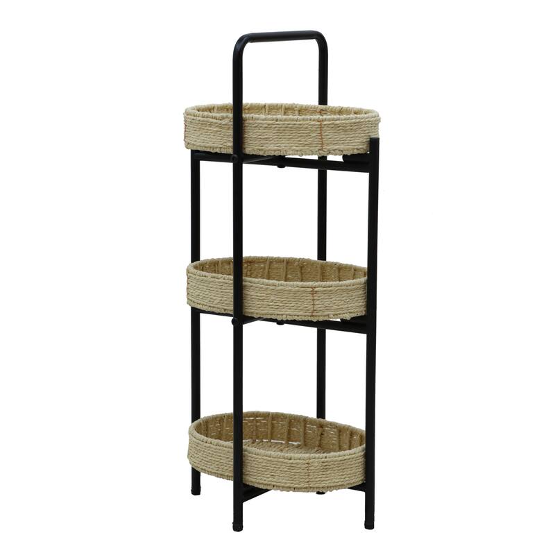 3-Tier Woven Tray Table - Oval Paper Rope Tray Table for Living Room
