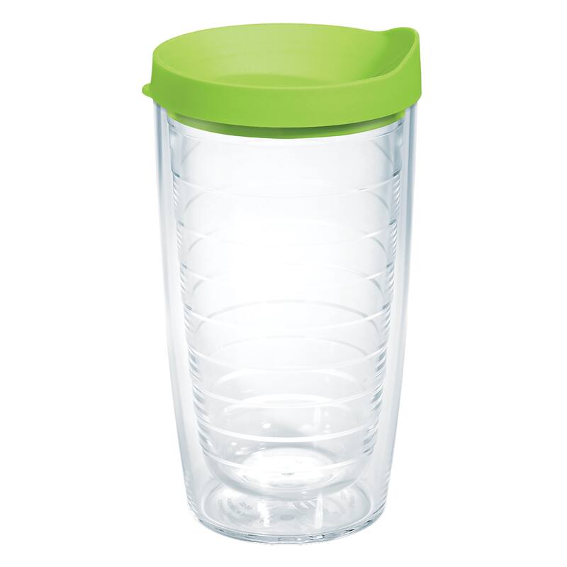 Tervis Clear & Colorful Lidded Made in USA Double Walled Insulated Travel Tumbler, Lime Green Lid - 16oz