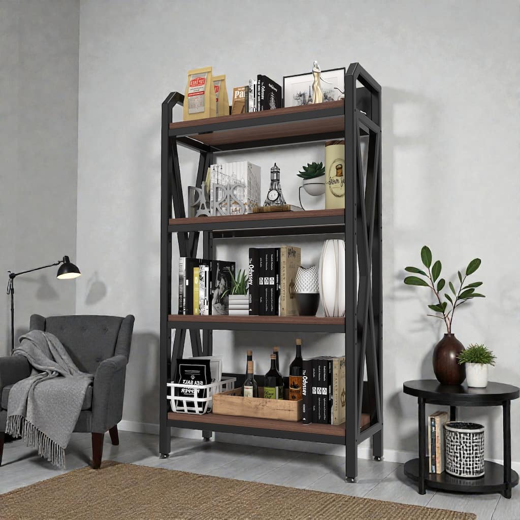 56.3 Inch Bakers Rack with 4 Tier Storage Shelves, Metal and Wood Kitchen Organizer for Pantry, Garage and Bathroom