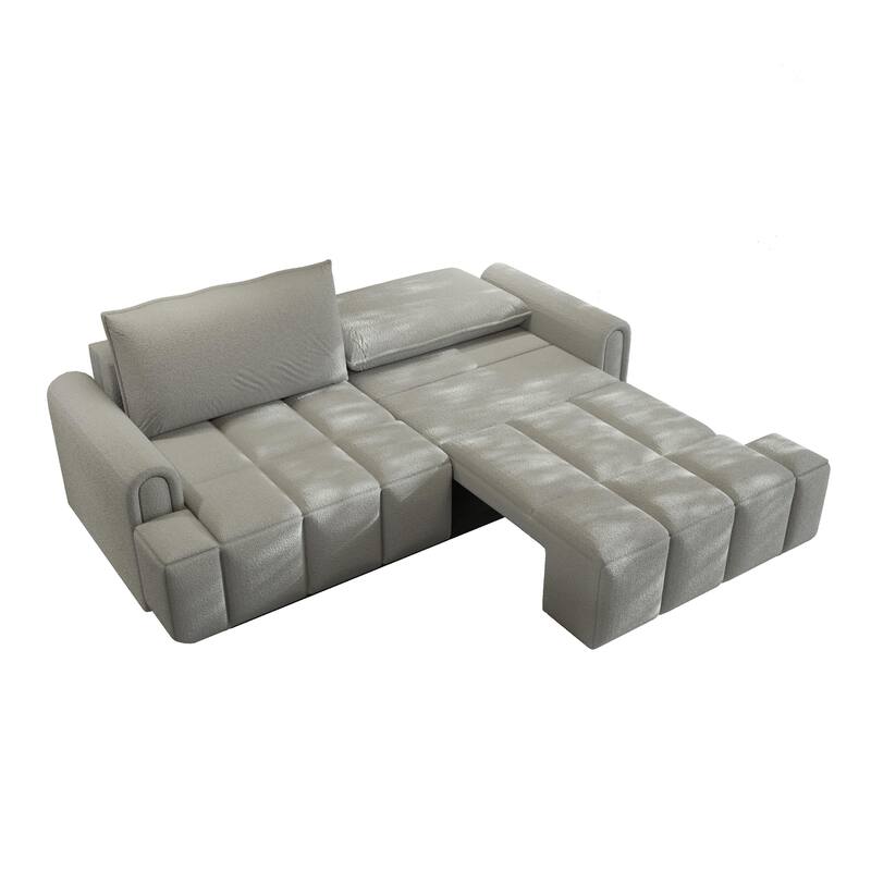 90.2" Sleeper Sofa with Pull-Out Bed, 3-in-1 Convertible Sofa Bed, Large Teddy Loveseat with Adjustable Backrest & Storage Seats