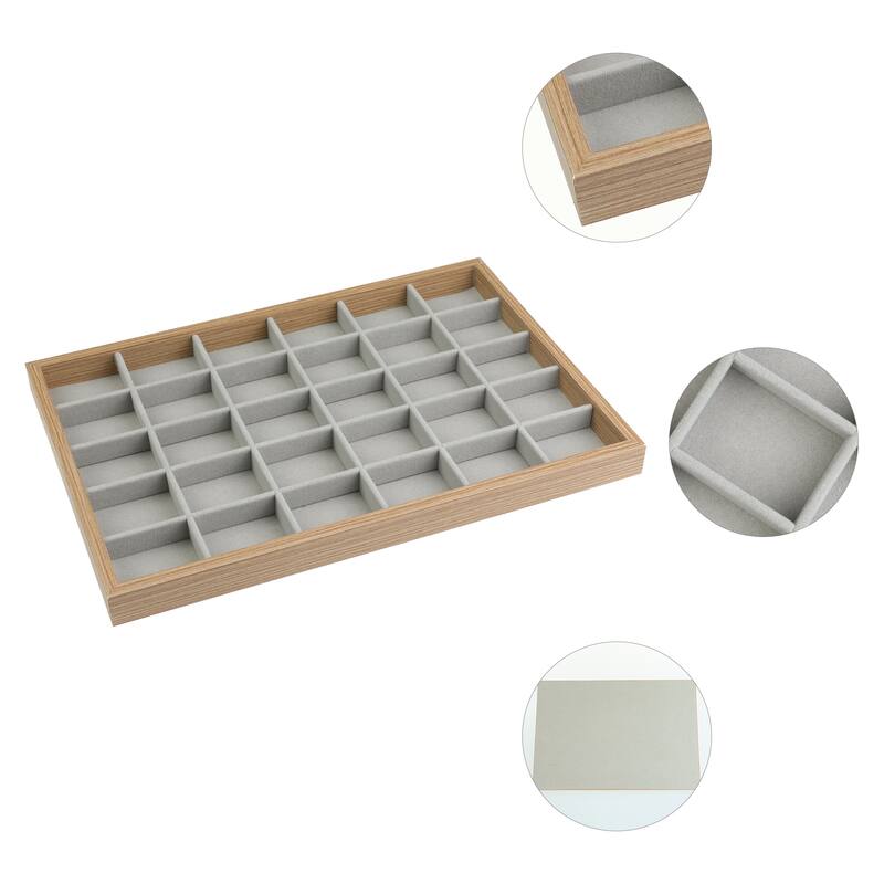 Wood Jewelry Trays with Removable Dividers for Drawers, Womens' Jewelry Organizer Drawer Inserts Display - Light Brown - 30 Grid Tray