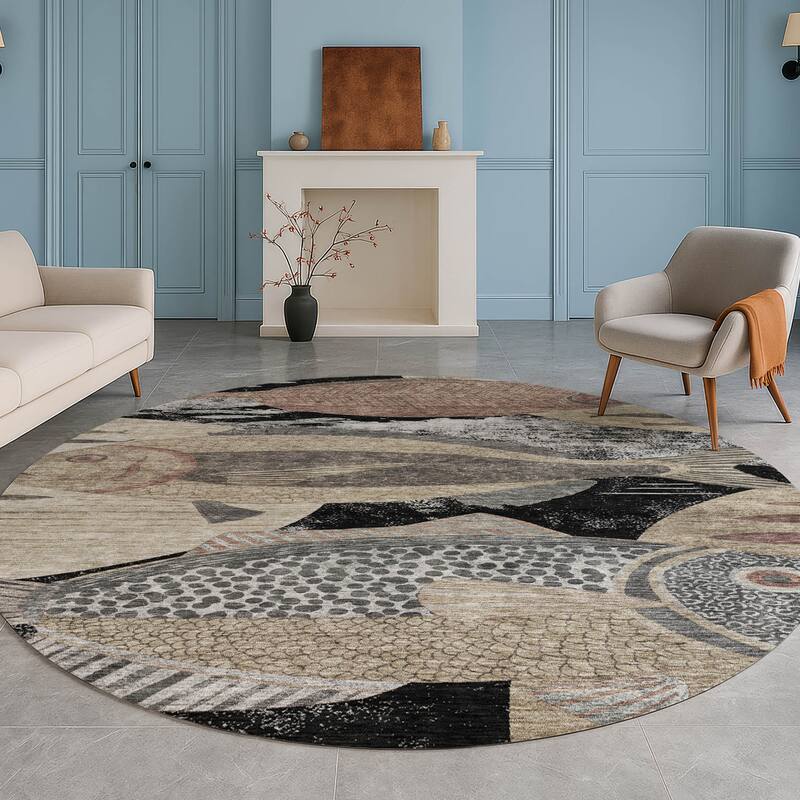 Machine Washable Indoor/ Outdoor Modern Fish Chantille Rug