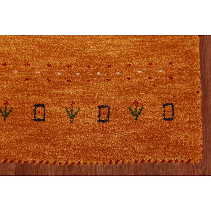 Hand Knotted Oriental 100% Wool Carpet Tribal Animal Pictorial Oranges & Rust Gabbeh Runner Rug - 9' 9'' X 2' 9''