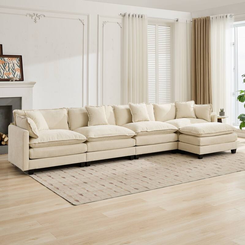 Roomfitters Large Upholstered 4-Seater Sofa with Plush Cushions and Pillows, Modern Cloud Couch for Living Room