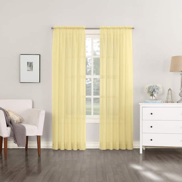 No. 918 Emily Voile Sheer Rod Pocket Curtain Panel, Single Panel - 59x95 - Yellow
