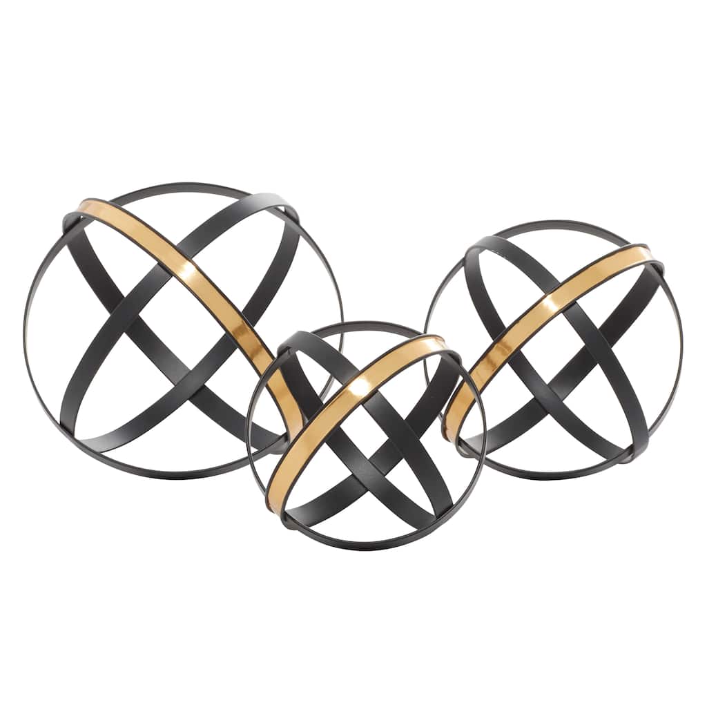 Metal Geometric Sculpture with Gold Accents - Set of 3 Black - Roche River Decor - 7"Wx7"Lx6"H