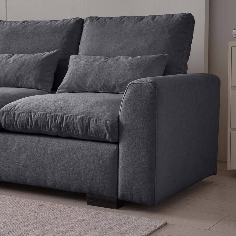 114.5"Modern L Shaped Chenille Sofa with Ottoman and USB Ports