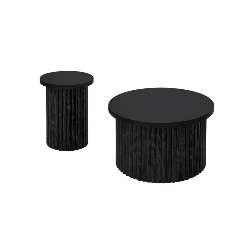 Round Coffee Table Modern Side Table with Wood Grain Vertical Stripe Coffee Table Legs Foot Pad, for Living Room