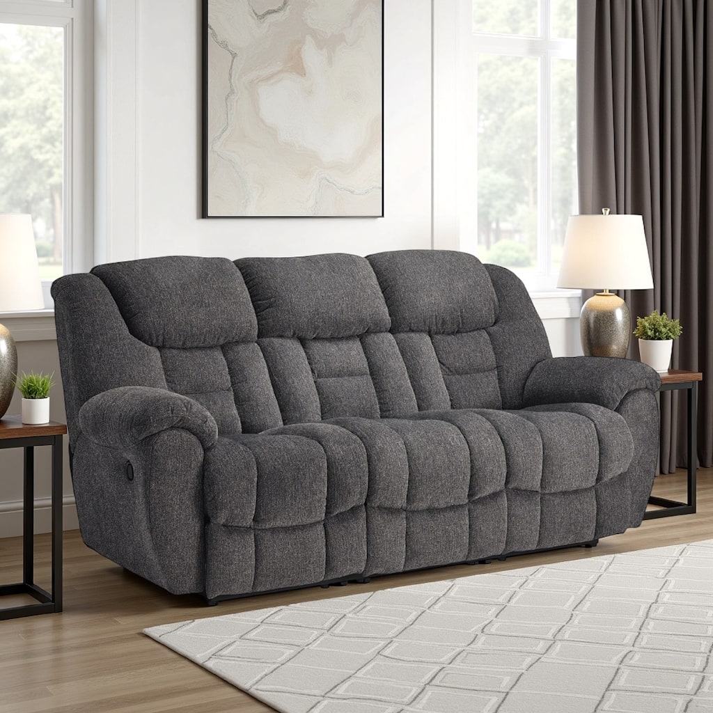 Dane Manual Reclining Sofa, Gray Polyester, Pillow Top Arms, 87 Inch
