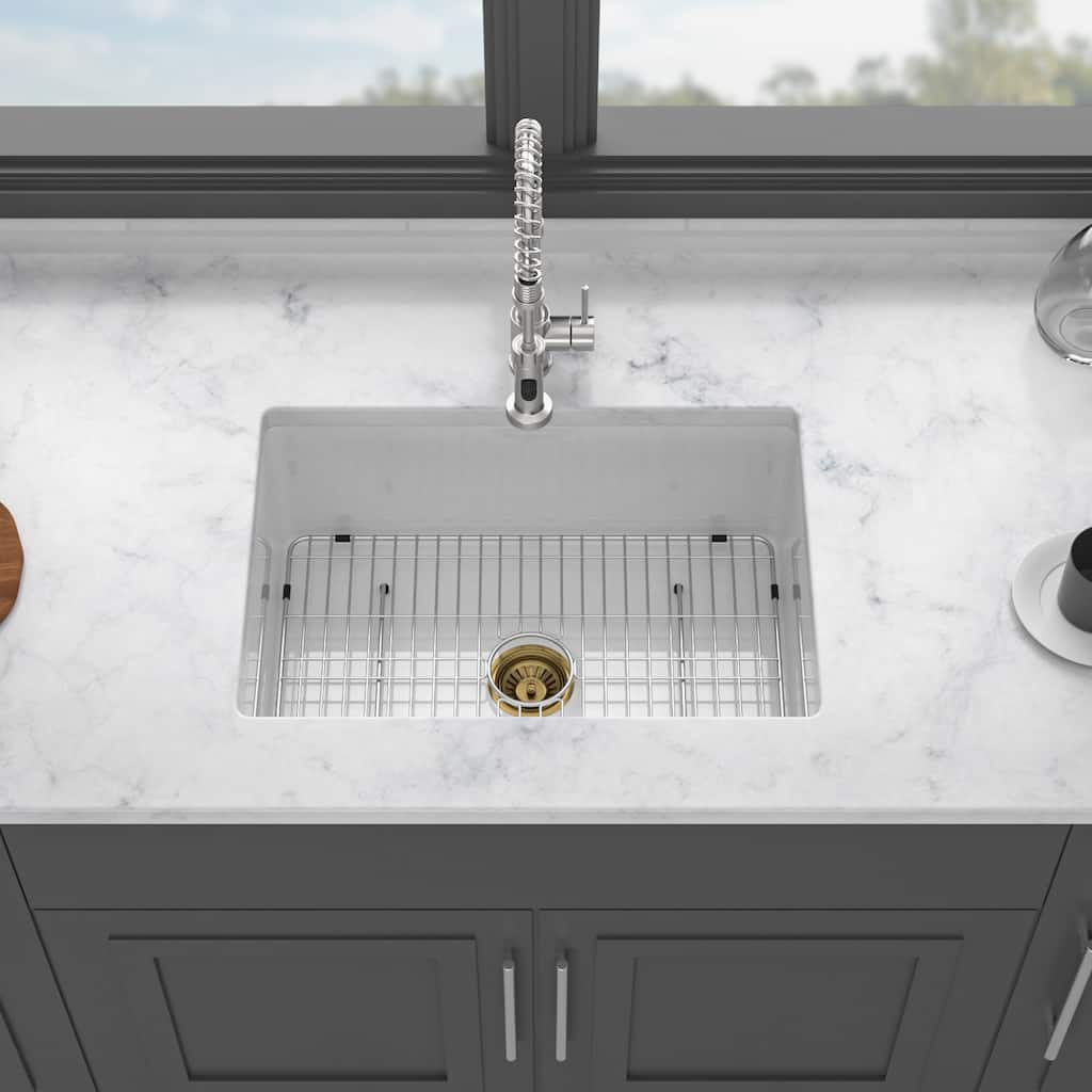 Undermount Single Bowl Fireclay Kitchen Sink - Dual Mount White Porcelain Fireclay Rectangular Deep Single Bowl Sink Basin