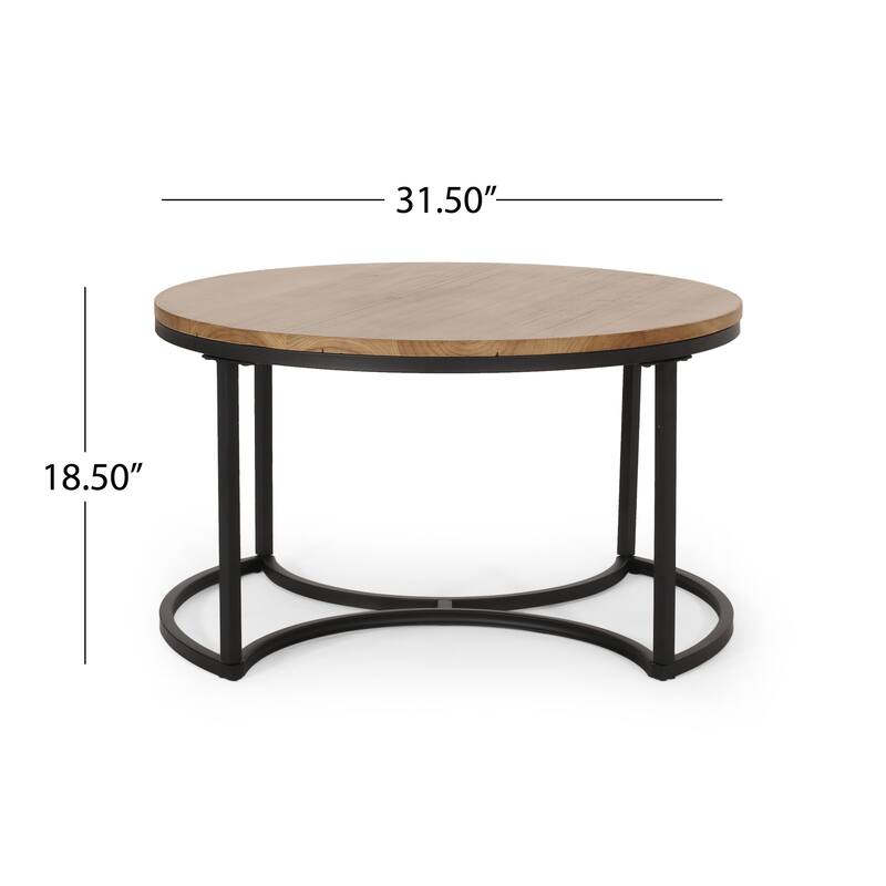 Roomfitters Modern Nesting Coffee Table Set, Rustic Wood Round Tops with Sturdy Metal Base, Space-Saving Design, Set of Three