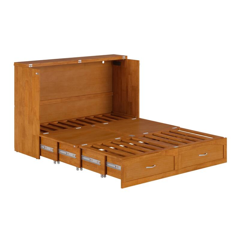 Marion Queen Murphy Bed Chest with 6" Mattress, Storage Drawer & Built-In Charger