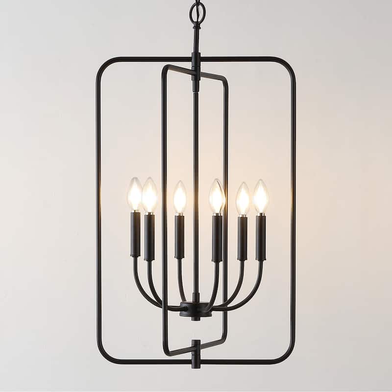 SAFAVIEH Lighting Noelline 6-Light Adjustable Pendant Chandelier (LED Bulbs Included) - Black - 17Wx15Dx95H