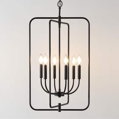 SAFAVIEH Lighting Noelline 6-Light Adjustable Pendant Chandelier (LED Bulbs Included) - Black - 17Wx15Dx95H