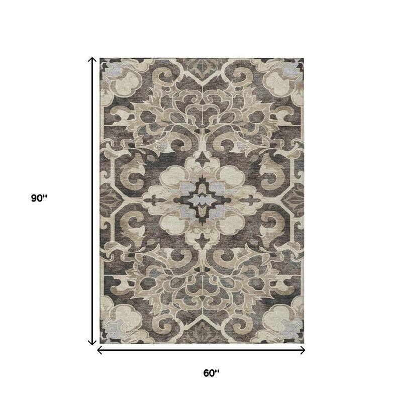 HomeRoots Damask Traditional Rectangle Outdoor Rug