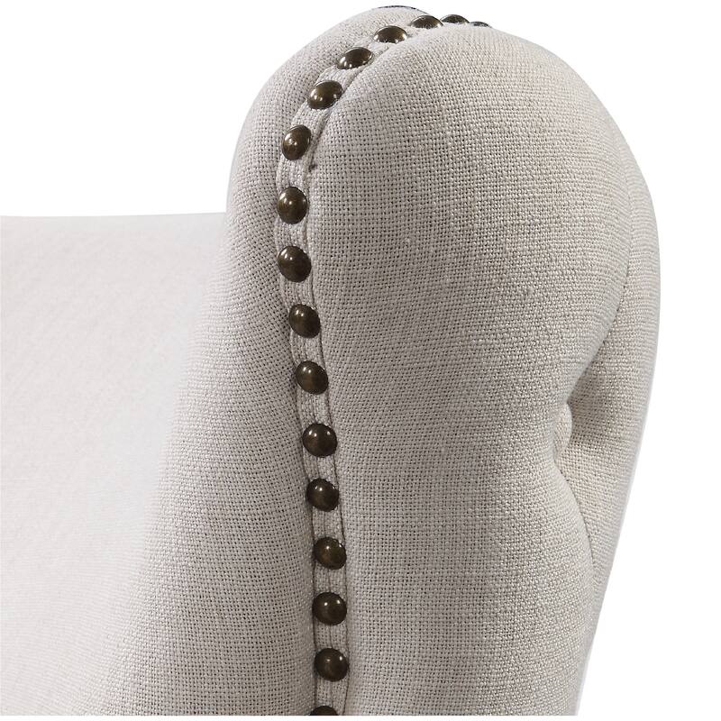 35" Cream Button Tufted Accent Chair with Nailhead Trim and Dowel Legs